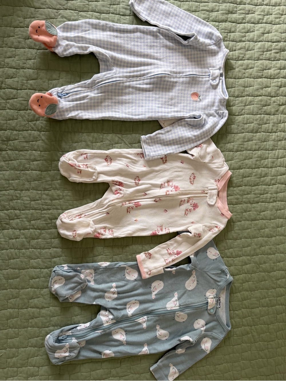 Carter's Baby Footed Sleepsuit Set — Light Blue, Cream, Pale Green